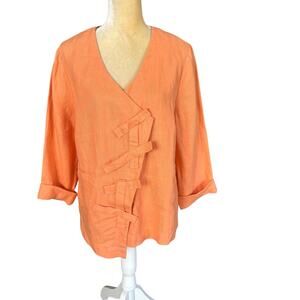 KONTROL Orange Linen Artsy Blouse Top Jacket Size US 12 Made in Poland